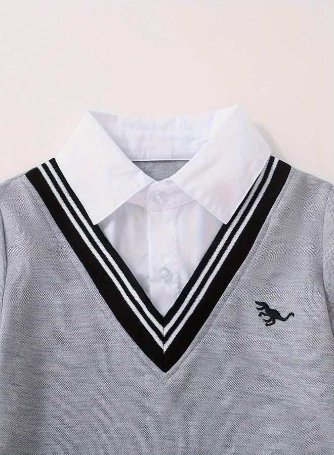 تايك تو قميص ولادي رمادي بياقة مزدوجة  في - Image 3