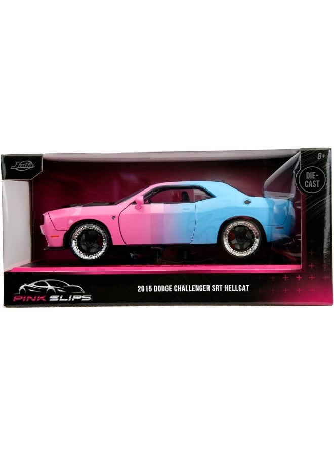 JADA Pink Slips 2015 Dodge Challenger Srt Hellcat Die-Cast Car (1:24, Pink/Blue) - Image 1