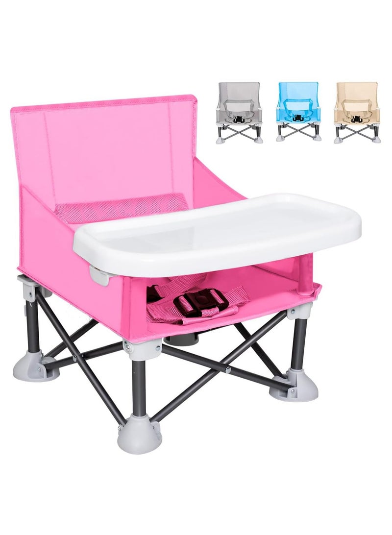 Gonice Gonice Portable Folding Baby Chair Adjustable Eating Chair with Removable Tray Raised Seat for Indoor Use with Safety Belt Baby Stroller (Pink)  - Image 1