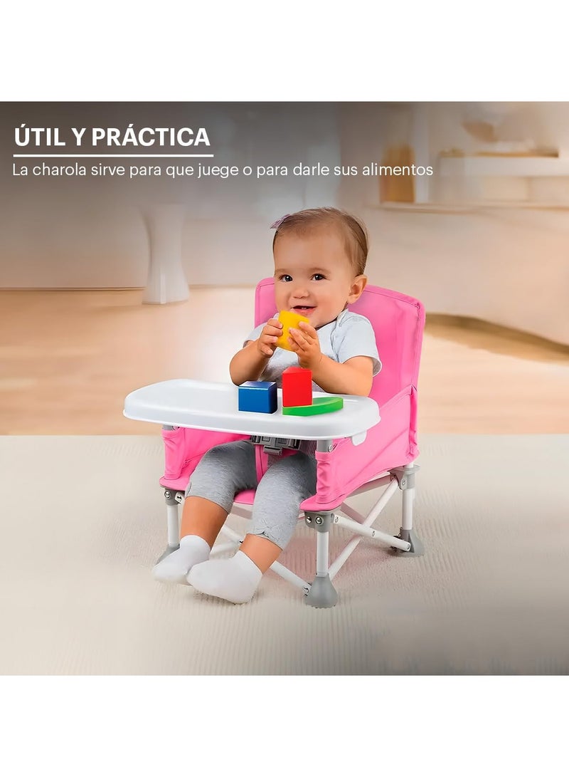 Gonice Gonice Portable Folding Baby Chair Adjustable Eating Chair with Removable Tray Raised Seat for Indoor Use with Safety Belt Baby Stroller (Pink)  - Image 4