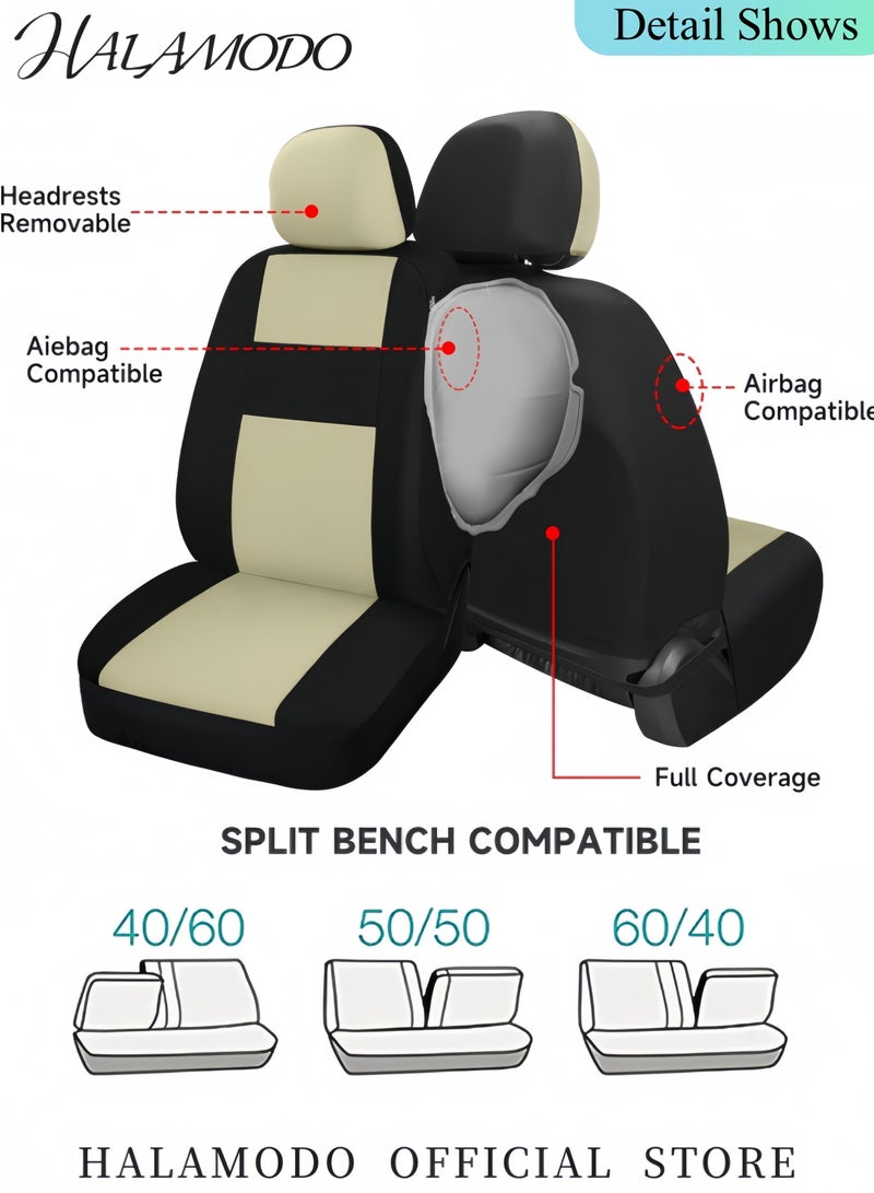 Halamodo Car Seat Covers Full Set Front Bucket Seat Protectors with Split Bench Car Seat Cover Set Breathable Premium Sporty Seat Cushions for Car SUV - Image 3