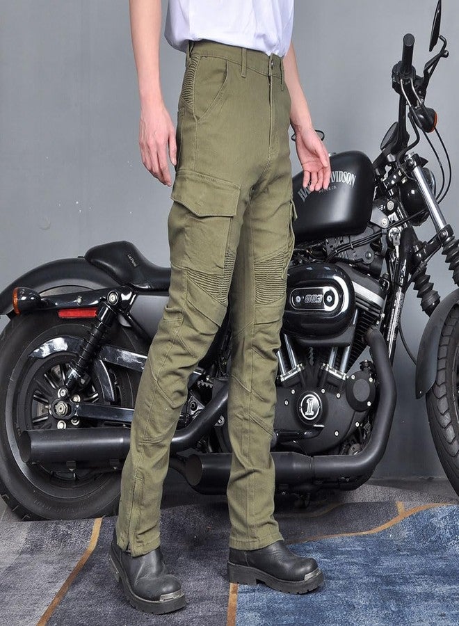 HUMAN HEART Men's Motorcycle Riding Pants Denim Jeans Protect Pads Equipment with Knee and Hip Armor Pads Detachable CE Armor Pads, Green, 3XL - Image 4
