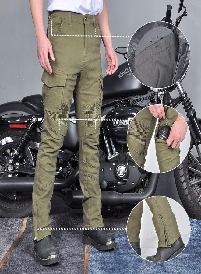 HUMAN HEART Men's Motorcycle Riding Pants Denim Jeans Protect Pads Equipment with Knee and Hip Armor Pads Detachable CE Armor Pads, Green, 3XL - Image 2