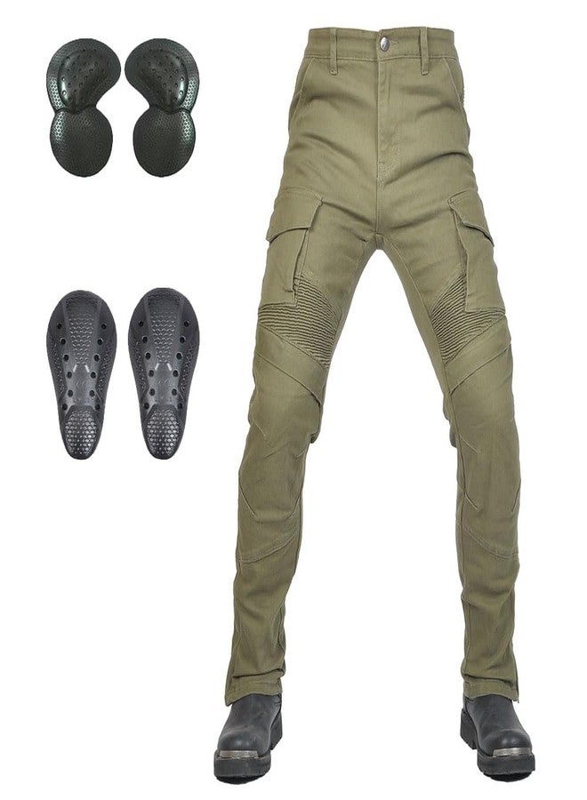 HUMAN HEART Men's Motorcycle Riding Pants Denim Jeans Protect Pads Equipment with Knee and Hip Armor Pads Detachable CE Armor Pads, Green, 3XL - Image 1