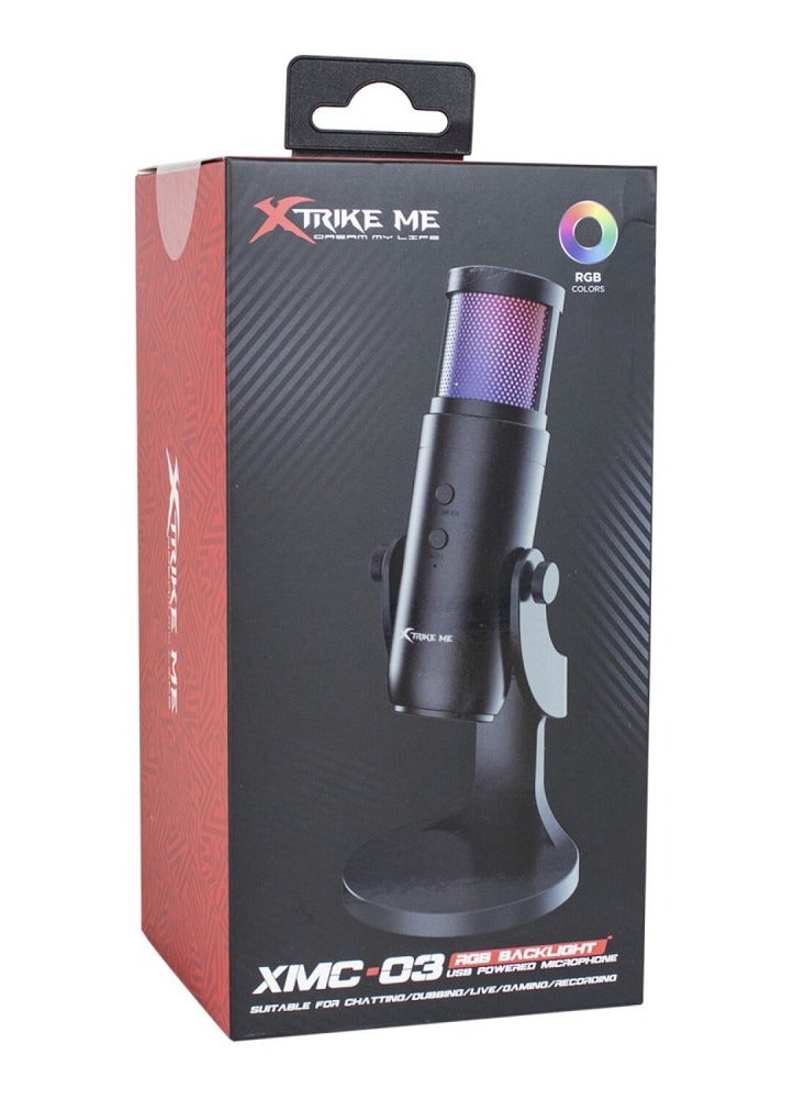 XTRIKE ME XMC-03 Gaming Microphone USB Cable RGB Omnidirectional Microphone for Desktop Live Streaming 12 RGB Lighting Modes 360° Rotatable Body Shielded Cable for PC - Image 2