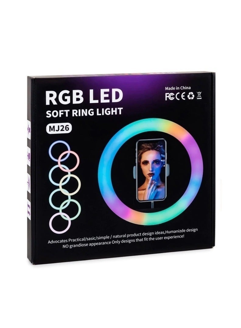 هوميفا مصباح حلقي ناعم بتقنية LED RGB من نوع MJ26 لتصوير الفيديو عبر الكاميرا والهاتف الذكي على يوتيوب - Image 1