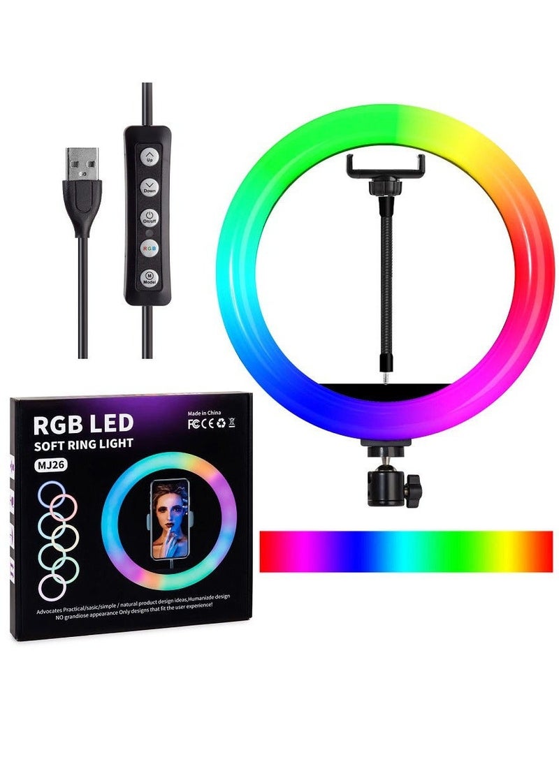 هوميفا مصباح حلقي ناعم بتقنية LED RGB من نوع MJ26 لتصوير الفيديو عبر الكاميرا والهاتف الذكي على يوتيوب - Image 2