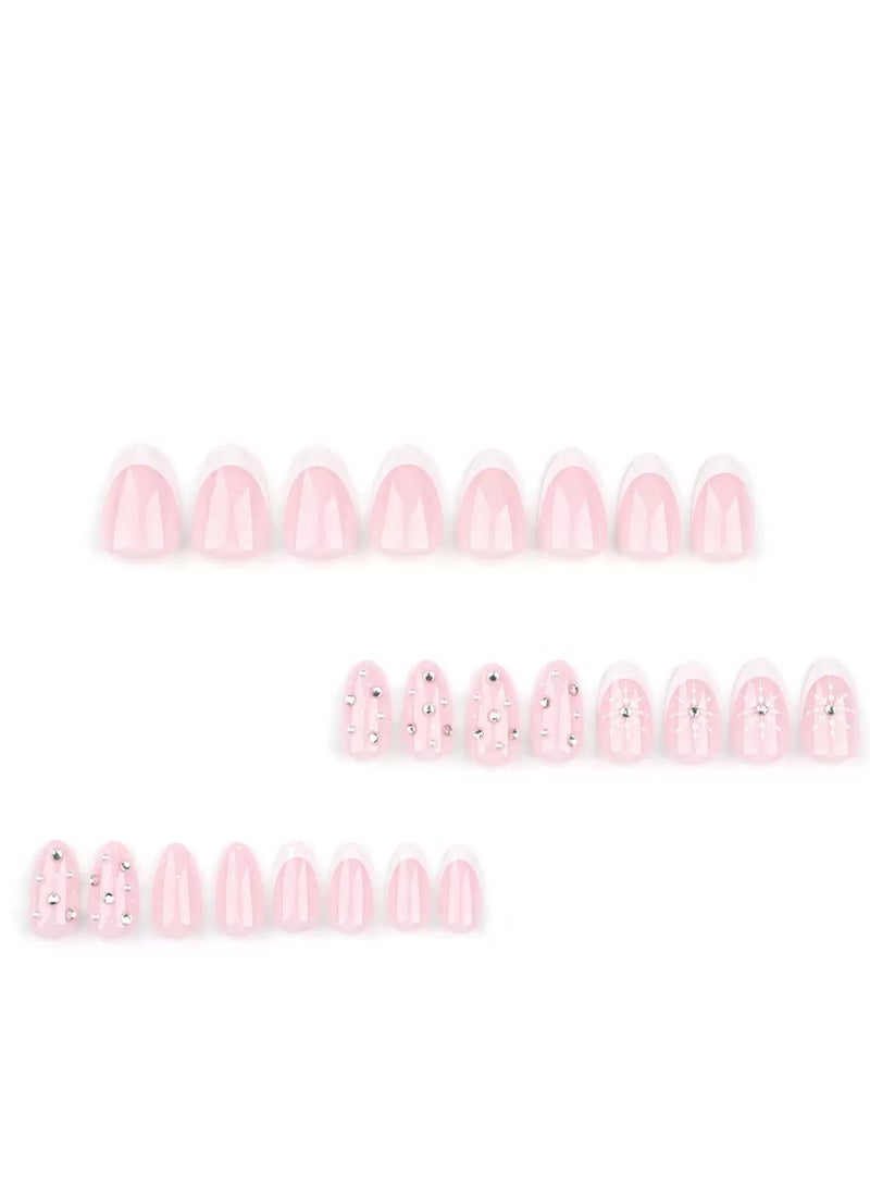 جوسكوين أظافر لاصقة، 24 قطعة، أطراف أظافر بتصميم ندفة الثلج لعيد الميلاد، أظافر صناعية مؤقتة مع أحجار الراين اللامعة، أطراف مانيكير فرنسي، وصلات أظافر لامعة لفن الأظافر الاحتفالي الخاص بالأعياد، أظافر أكريليك مع مجموعة صمغ. - Image 5