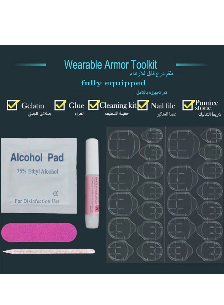 جوسكوين أظافر لاصقة، 24 قطعة، أطراف أظافر بتصميم ندفة الثلج لعيد الميلاد، أظافر صناعية مؤقتة مع أحجار الراين اللامعة، أطراف مانيكير فرنسي، وصلات أظافر لامعة لفن الأظافر الاحتفالي الخاص بالأعياد، أظافر أكريليك مع مجموعة صمغ. - Image 4