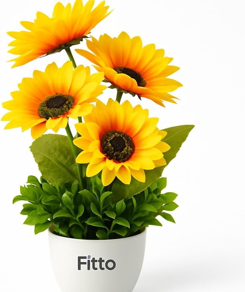 Fitto Artificial Sunflower Arrangement in Pot with Greenery - Image 1