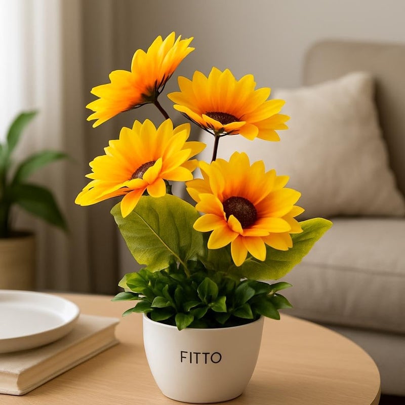 Fitto Artificial Sunflower Arrangement in Pot with Greenery - Image 2