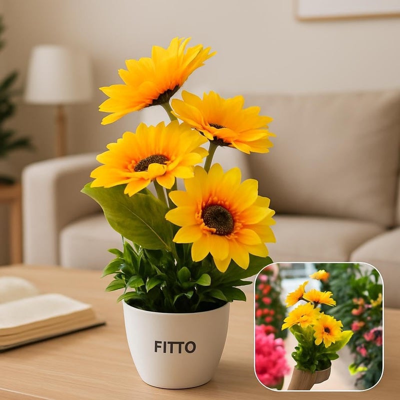 Fitto Artificial Sunflower Arrangement in Pot with Greenery - Image 3