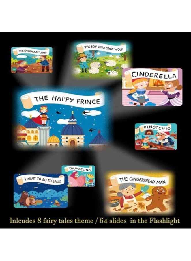 عام مشعل إسقاط قصة بضوء ليلي، قصص نوم للأطفال، فلاشلايت ألعاب إضاءة، عرض شرائح من الحيوانات، 8 أفلام خيالية مع 64 شريحة، هدية مدرسية رائعة وألعاب ممتعة يدوية. - Image 2