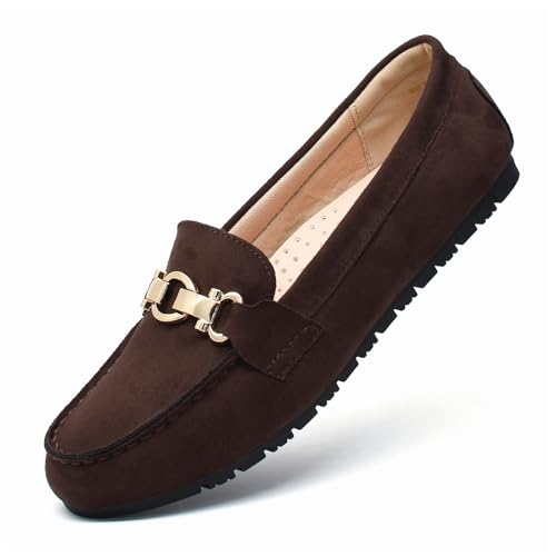 Cvistpieo Loafers for Women Business Casual Shoes Comfortable & Lightweight Penny Loafers Slip On Work Flats Suede Coffee Brown Size 5.5