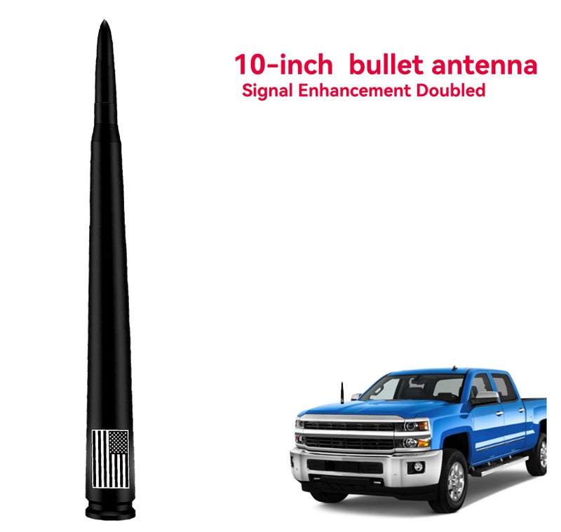 HVSTTPK Car Bullet Antenna with Valve Stem Caps for GM Chevy Silverado 1500 2500 3500 HD Avalanche Ford F Series F150 F250 GMC Sierra 1500 2500 3500 Denali Heavy Truck Accessories (Black)-10inch- America Flag - Image 2