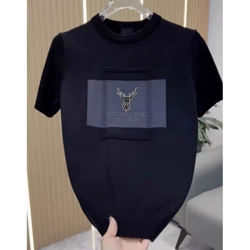 Summer T-Shirt Men'S Short-Sleeved Half-Sleeved Heavy-Weight High Quality Top Yuppie Youth Half-Sleeved-Black - Image 1