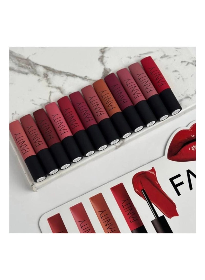 Fanity Liquid Matte Lipstick Set – 12 Colors Long-Lasting High-Pigment Lip Cream Collection - Image 2
