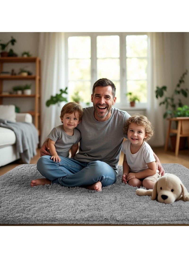 CityRiya-Long Ultra Soft Rug, Fluffy Carpets Tie-Dye Rugs for Living Room, Soft Touch Carpet 150x200cm, Fluffy Area Rug for Bedroom, Floor Mat, Modern Carpets Fuzzy Rug for Home, Grey Carpet - Image 4