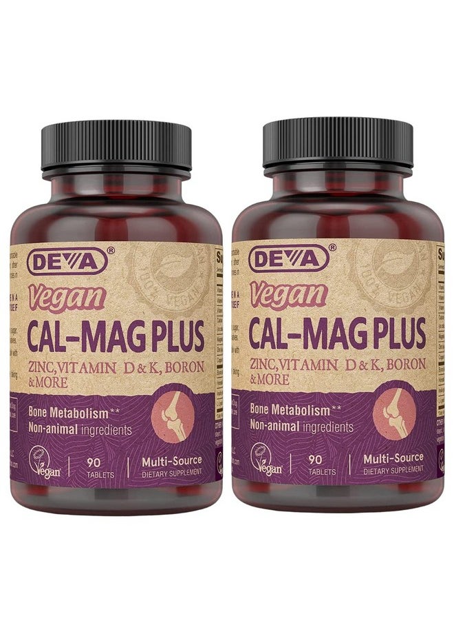 Deva DEVA Vegan Calcium Magnesium Supplement Plus, Zinc, Vitamin C, Vitamin D, Vitamin K, Boron, Sugar Free & Gluten Free, 90-Tablets, 2-Pack  - Image 1