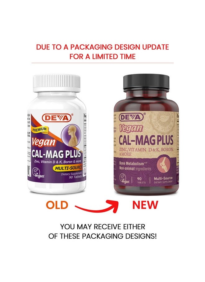 Deva DEVA Vegan Calcium Magnesium Supplement Plus, Zinc, Vitamin C, Vitamin D, Vitamin K, Boron, Sugar Free & Gluten Free, 90-Tablets, 2-Pack  - Image 2