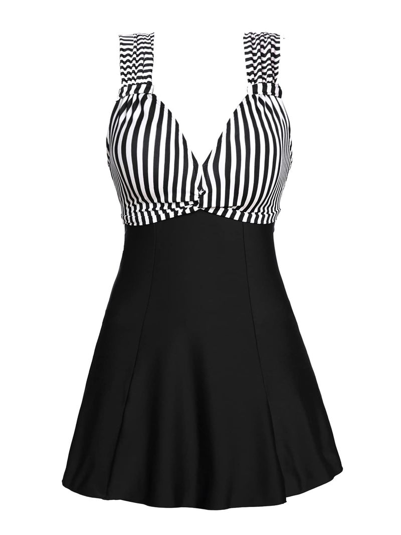 MiYang Womens One Piece High Waist Printing Swim Dress Padded Swimwear Black Stripe XLarge US 1618