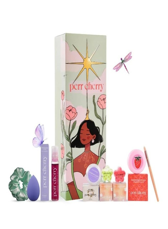 Perr Cherry 8-Piece Organic Makeup Kit Set for Girls, Preteens & Teens | Non-Toxic, Cruelty-Free & Vegan | Water-Washable Makeup Set with Highlighter, Lip & Cheek Tint, Lip Oil, Lip Balm & Brush (Assorted Colour) - Image 1