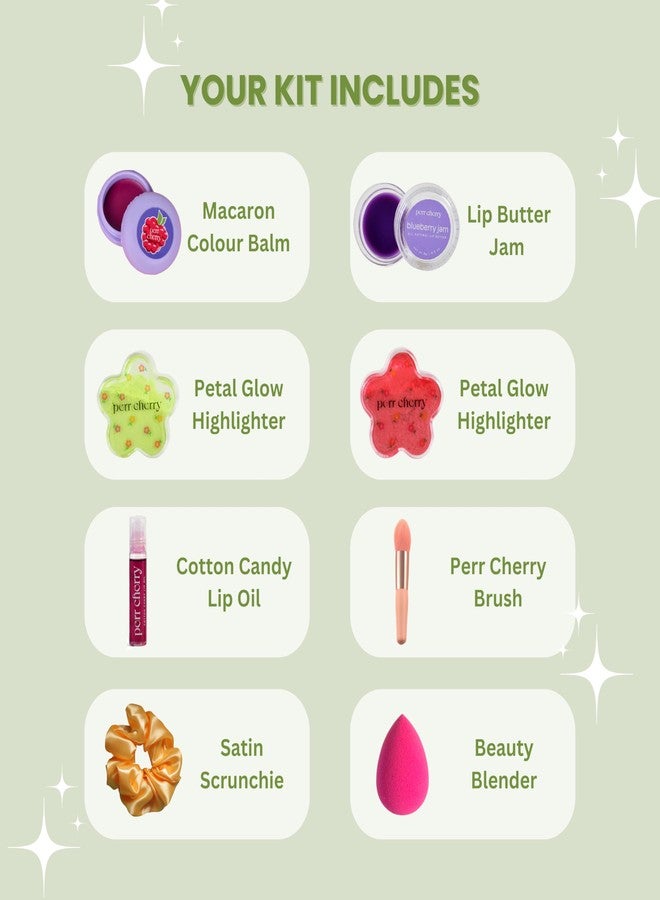 Perr Cherry 8-Piece Organic Makeup Kit Set for Girls, Preteens & Teens | Non-Toxic, Cruelty-Free & Vegan | Water-Washable Makeup Set with Highlighter, Lip & Cheek Tint, Lip Oil, Lip Balm & Brush (Assorted Colour) - Image 4