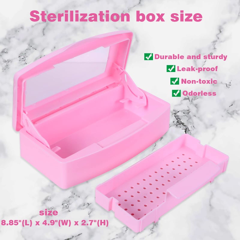 Aifeiter Plastic Sterilizing Tray-Sterilization Tray,Clean Sterilizer Box Storage Organizer for Nail,Tweezers,Hair Salon,Spa & Cutter Manicure Equipment-Clear Lid Pink - Image 3