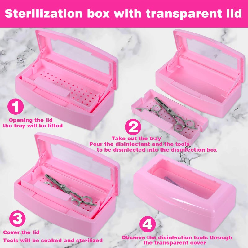 Aifeiter Plastic Sterilizing Tray-Sterilization Tray,Clean Sterilizer Box Storage Organizer for Nail,Tweezers,Hair Salon,Spa & Cutter Manicure Equipment-Clear Lid Pink - Image 4
