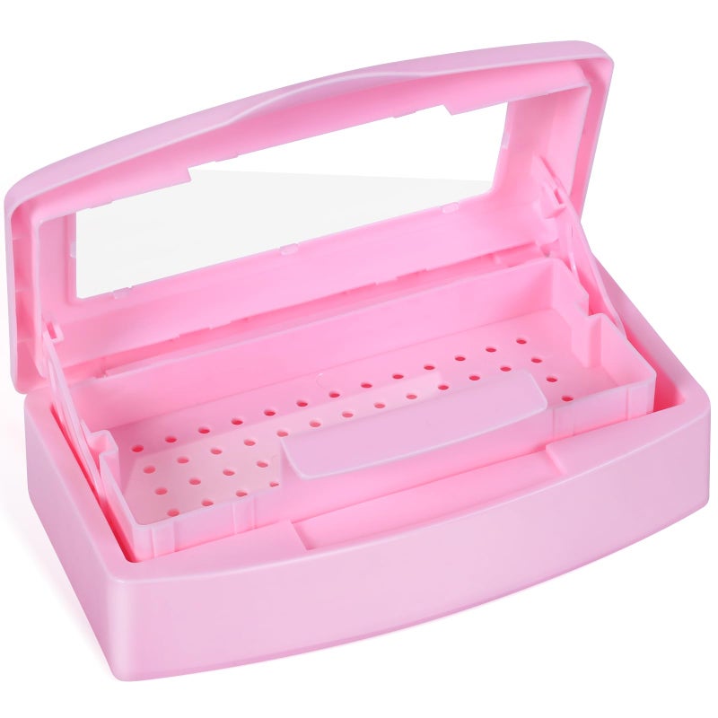 Aifeiter Plastic Sterilizing Tray-Sterilization Tray,Clean Sterilizer Box Storage Organizer for Nail,Tweezers,Hair Salon,Spa & Cutter Manicure Equipment-Clear Lid Pink - Image 1