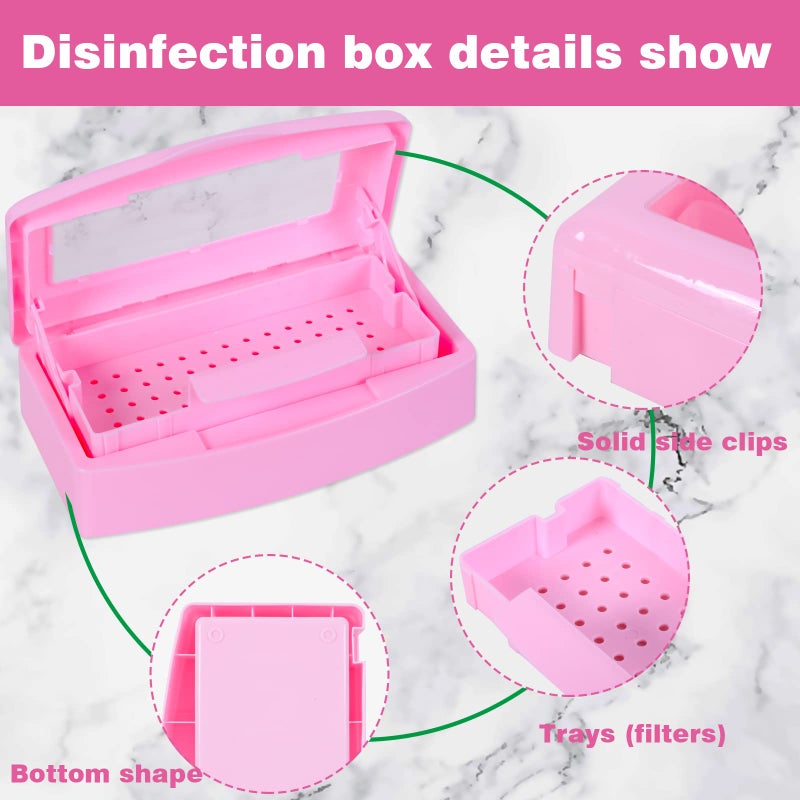 Aifeiter Plastic Sterilizing Tray-Sterilization Tray,Clean Sterilizer Box Storage Organizer for Nail,Tweezers,Hair Salon,Spa & Cutter Manicure Equipment-Clear Lid Pink - Image 5