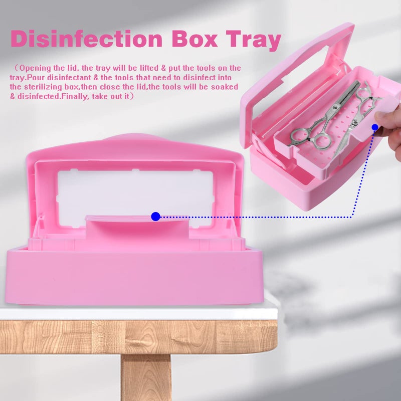 Aifeiter Plastic Sterilizing Tray-Sterilization Tray,Clean Sterilizer Box Storage Organizer for Nail,Tweezers,Hair Salon,Spa & Cutter Manicure Equipment-Clear Lid Pink - Image 2