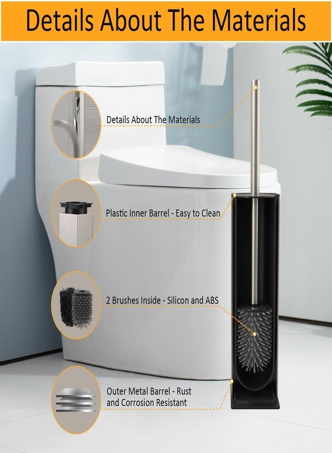 BGL Toilet Brush and Holder Set Brushed Nickel Aluminium Freestanding Toilet Bowl Cleaner Brush and Holder for Bathroom Storage and Organization, Square Design Sturdy and Space Saving - Image 3