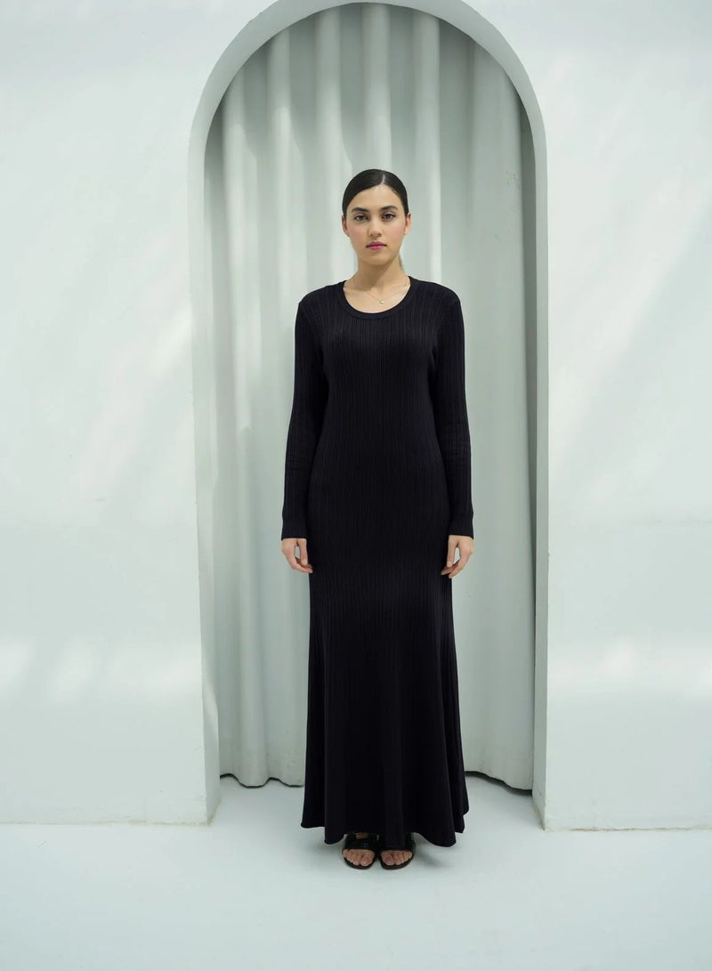 Andy 2329 | Women's Premium Ribbed Knit Maxi Dress – Long-Sleeve Bodycon Design with Scoop Neckline | Elegant and Comfortable Full-Length Outfit for Everyday Wear and Special Occasions | Black