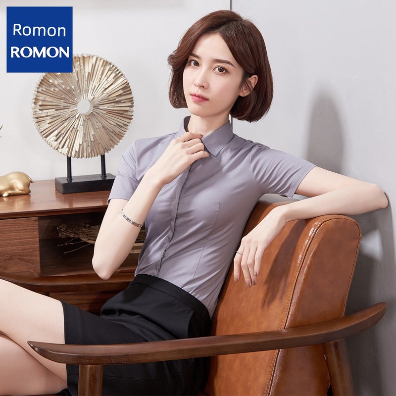 Romon bamboo fiber women's long-sleeved shirt spring and autumn work clothes square collar professional wear no iron formal work shirt - Image 1