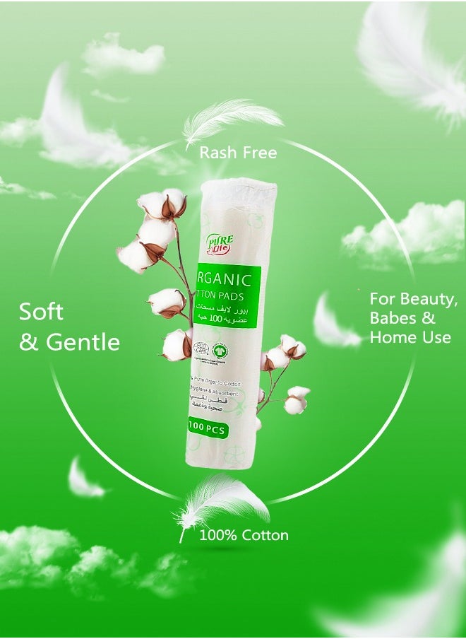 Pure Life Pure Life Organic Cotton Pads 100pcs – Soft and Natural Makeup Remover Pads  - Image 3