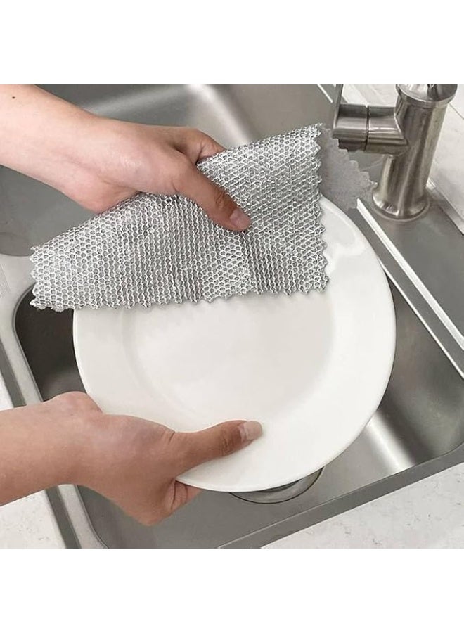 zoba 3 Pieces Double-Sided Wire Dishwashing Cloths 2 Sides (Stainless Steel and Towel) - Image 4