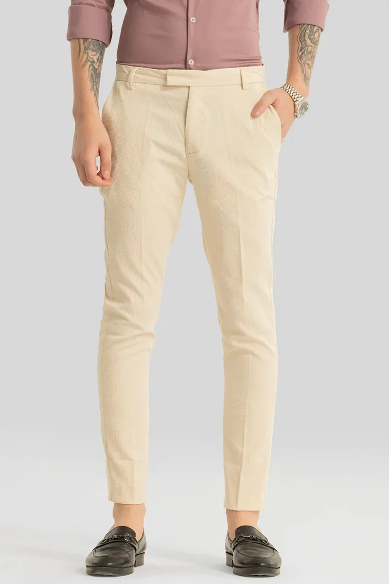 SNITCH Yann Beige Plain Slim Fit Trousers