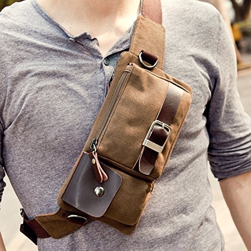 BAOSHA YB-01 Vintage Men's Waist Bag Sports Waist Pack Bum Bag Security Money Waist Day Pack Pouch Hip Belt Bag Bumbag Coffee - Image 2