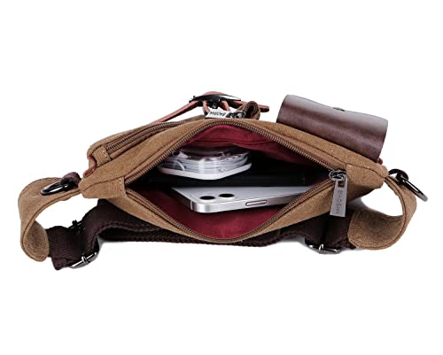 BAOSHA YB-01 Vintage Men's Waist Bag Sports Waist Pack Bum Bag Security Money Waist Day Pack Pouch Hip Belt Bag Bumbag Coffee - Image 4