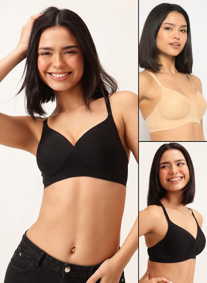 Clovia Pack of 2 - Solid Padded Non-Wired Full Coverage Seamless Bra - Image 1