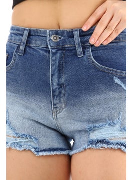 Cedy Denim Women Porto Blue High Waist Ripped Tasseled Denim Shorts Mini Jean Shorts C603  - Image 5