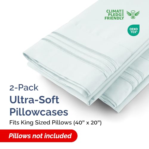 CGK Unlimited King Pillow Cases Set of 2 Ultra Soft Hotel Quality Pillowcase Covers Comfy Cozy Wrinkle Free Shrinkage Stain and Fade Resistant Machine Washable Pillow Protectors 2 Piece Set Ice Blue - Image 3