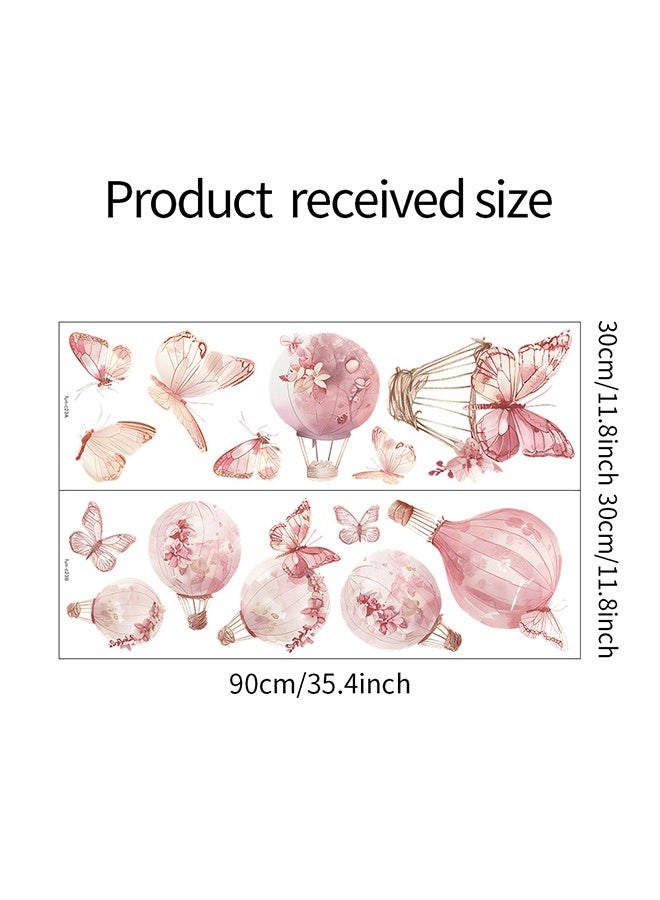 Pink Hot Air Balloon Butterfly Theme Wall Stickers, Diy Removable Wall Decals for Kids, Baby Boys, Girls, Playroom Bedroom Deco 60x90cm - Image 3