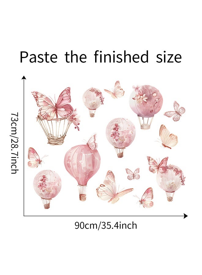 Pink Hot Air Balloon Butterfly Theme Wall Stickers, Diy Removable Wall Decals for Kids, Baby Boys, Girls, Playroom Bedroom Deco 60x90cm - Image 2