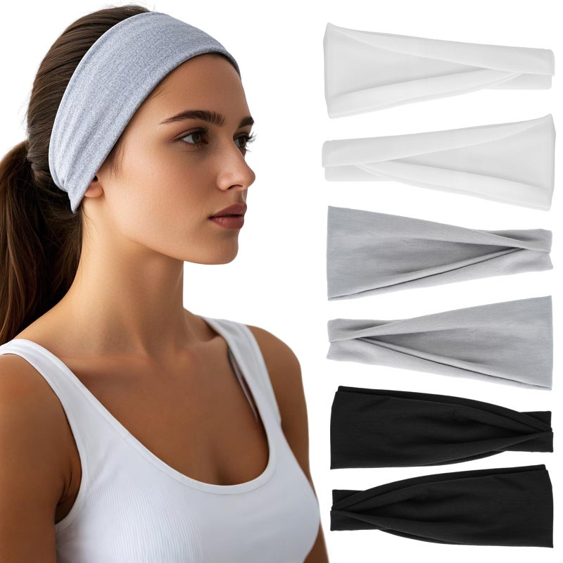 HSEM Headbands for Women - 6 Pack Wide Elastic Hair Bands | Stretchy Sweatbands Hair Bands | Soft Sports Thin Head Bands | Non-Slip Accessories Bands for Fashion, Washing Face, Workouts, Yoga, Daily Use - Image 1