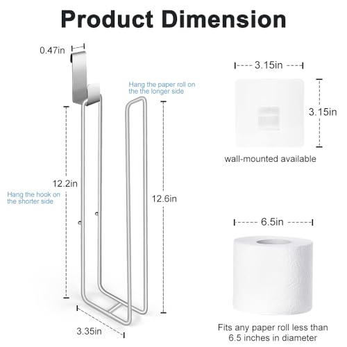 QNP Silver Extra Toilet Paper Storage for 3 Roll Tissue Over The Tank Toilet Paper Roll Holder Stainless Steel Adhesive Hanging Toilets Tissue Holder Wall Mounted for Bathroom RV Camper2 Pack - Image 3