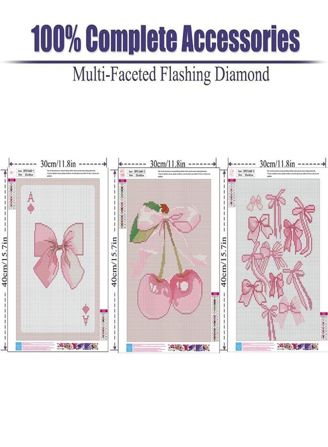ARPADAMO 3 Pack Diamond Kits for Adults,5D Pink Bows Diamond Painting DIY Diamond Art Vintage Diamond Painting Art Kit for Adult,Round Full Drill Diamonds, Diamond Art Kit for Home Decor-12x16inch - Image 4