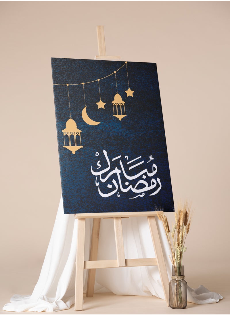 LOWHA - Canvas Wall Art Stretched Over Wooden Frame with Ramadan Mubarak Lanterns Painting - Image 1