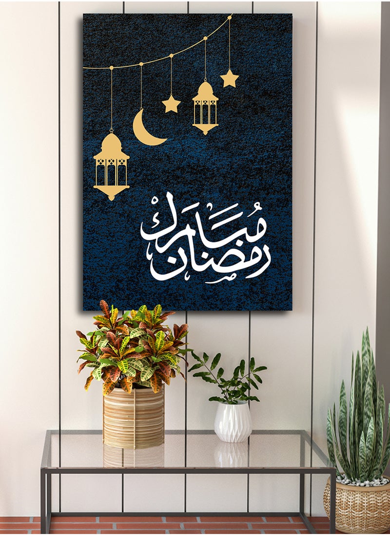 LOWHA - Canvas Wall Art Stretched Over Wooden Frame with Ramadan Mubarak Lanterns Painting - Image 1
